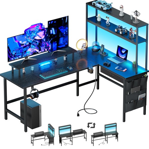 Shaped gaming desk with led - gaming,