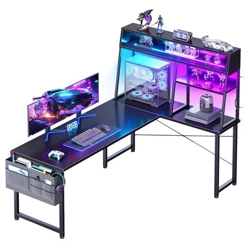 Shaped gaming desk with led - l,