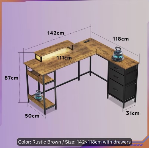 Corner desk with drawers 142cm - with, drawers,142cm